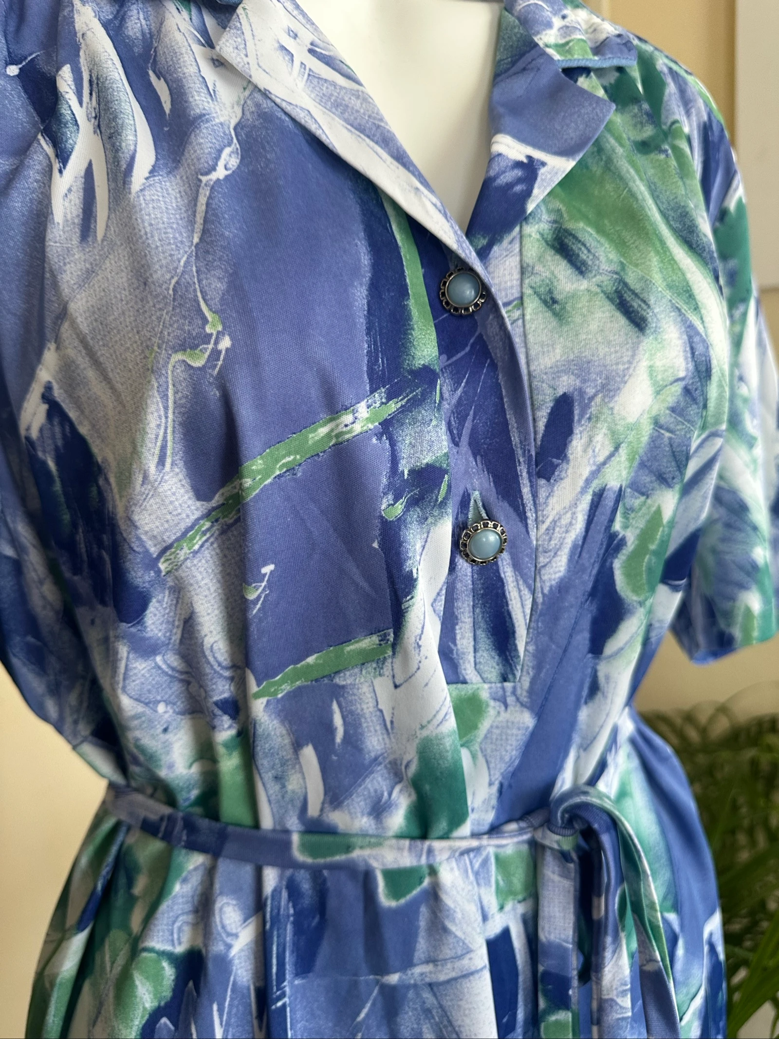 Vestido vintage con cinturón a juego talla 48/50 – Estado impecable – Azul y verde – photo 6